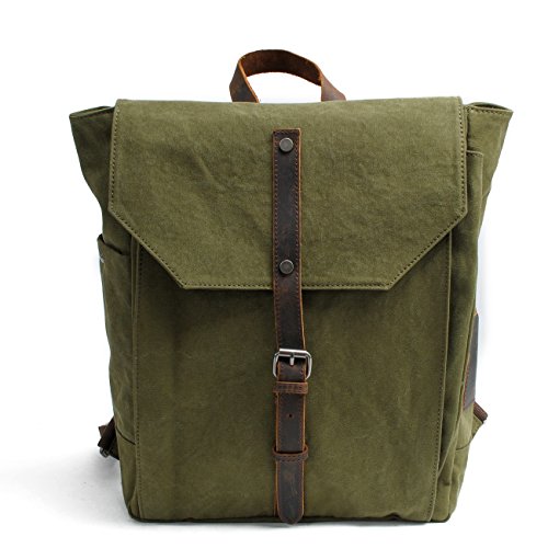 Y-DOUBLE Fashion Segeltuch Leder Canvas Vintage-Stil Unisex Junge Reisetasche Wandertasche 15 inch Laptop Rucksack für Studenten Freizeit