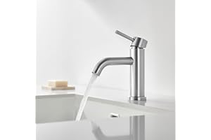 DETBOM Grifo Lavabo, Grifo Monomando Lavabo Agua Fría y Caliente, Grifos para Lavabo de Encimera, Grifos Mezclador de Baño de Acero Inoxidable 304, Aireador Extraíble, Sin Plomo, Plateado