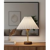 Decodelight Bambu Tabanlı Modern Gold Metal Ayaklı 22'lik Pileli Beyaz Kumaş Şapkalı Mini Abajur Masa Lambası