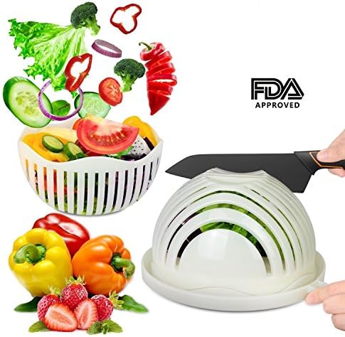 Salad Cutter Bowl, 60 Seconds Salad Maker Vegetable Cutter Bowl Healthy Fresh Quick Fruit Salad Maker, Salad Chopper/Spinner with Container, Great Helper for Home Kitchen(White)
