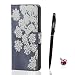 Produktbild Huawei Honor 6X Hülle, Huawei Honor 6X Schutzhülle Leder Hülle, Alfort 3 in 1 Flip Wallet Fashion Design Dual Use Falten Premium PU Leder Tasche Case Cover Folio Mappen Kasten Abdeckung für Huawei Honor 6X 5.5" Smartphone Funktion Unterstützte Telefone mit Weiße Blumen ( Lila ) + Netter Staub Stecker + Alfort Schwarz Stylus Pen
