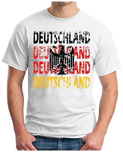 OM3 – DEUTSCHLAND – T-Shirt GERMANY EM 2016 FRANKREICH FRANCE FUSSBALL FANSHIRT SOCCER CUP SPORT TRIKOT EUROPAMEISTER, M, weiss