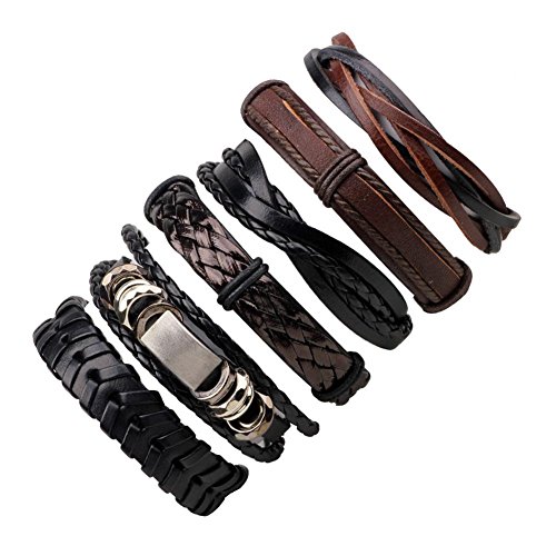 Zhuotop Lot de 6 pcs Bracelets Cuir pour Homme Femme Tressé Bracelet Vintage Accessoire Cadeau