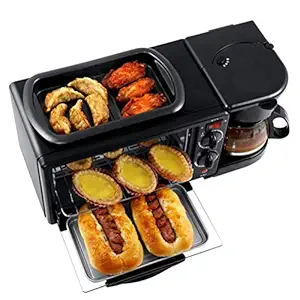 Beini Breakfast Machine Household Black Multi-Functional Breakfast Maker 3 in 1 Breakfast Machine, Non-Stick Griddle, Oven Tray,Coffee Maker