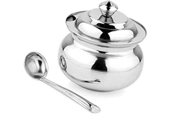 KC Stainless Steel Ghee Pot/Jar With Spoon- 300Ml, 1 Piece, Silver