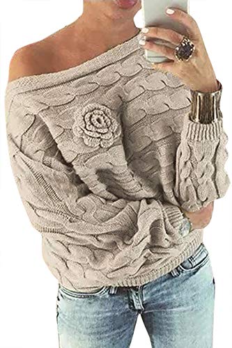 YOINS Pull Femme Sexy Manches Chauve-Souris Chandail Imprimé Aléatoire Floral Sweater Col Bateau Hiver Kaki XXL