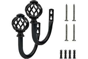 ANCLLO Zestaw 2 uchwytów do zasłon - haczyki - wiązania - uchwyty do zasłon draperii, czarny matowy metal montowany na ścianie czarny