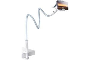 Lamicall stojak poduchwytowy do łóżka-[Ulepszony nilon] 38 cali elastyczna leniwa ręka,360°Regulowalna klamra montażowa dla iPhone 16 15 14 13 12 11 Pro Max Mini Plus, Xs XR X,4-7 cali telefon - Biały