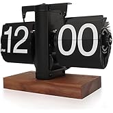 Retro Flip Desk Clock Vintage Mechanical Auto Flip Display, Silent Non Ticking Table Clock with AM PM, Retro Automatic Page T