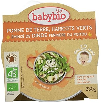 Babybio Assiette Pomme de Terre Haricots Verts Emincé de Dinde Fermière du Poitou 230 g - Lot de 5