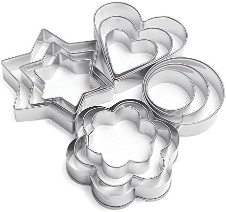 Exoticbuy 12 Pieces Set Stainless Steel Cookie Cutter Star Flower Heart Round Shape