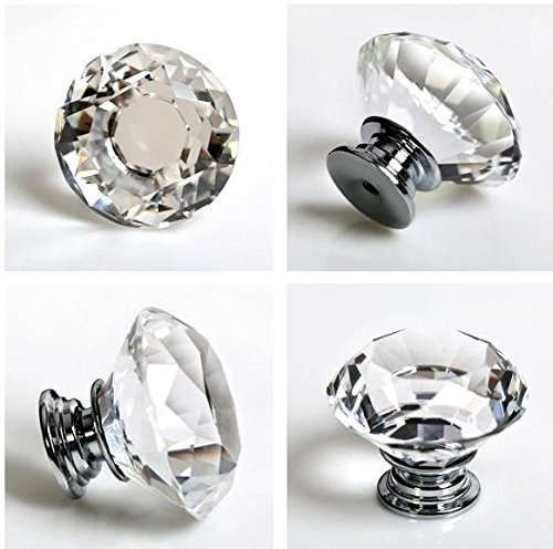 Eshowy alta calidad 4 x diamante, cristal transparente, 40 mm, tiradores para armario de cocina cajón perillas + tornillo decoración del hogar