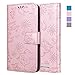 Produktbild SMART LEGEND Xiaomi Redmi 4A Hülle, Handyhülle Schutzhülle mit kartenfach Lederhülle Ledertasche Prägung Katze PU Leder Flip Case Protective Cover Innere Weiche Silikon Bookcase Handy Tasche Schale mit Magnet Standfunktion Etui - Roségold