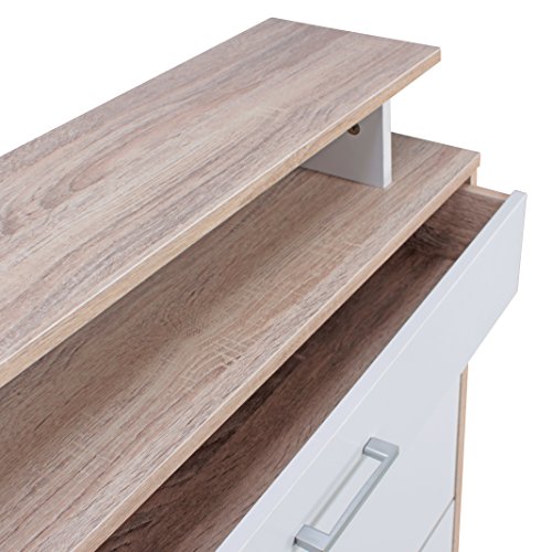 FineBuy Schuhkipper mit Schublade Sonoma Eiche Weiß 80 x 94 x 23 cm | Schuhschrank Schmal mit Ablage Schuhkommode für bis zu 16 Paar Schuhe | Schuh-Regal für Flur-Möbel platzsparend - 5