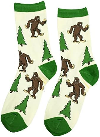 Lazy One I Believe in Bigfoot Adult Crew Socks UK Size 5-11 (EU 38-44/US 9-11) Beige