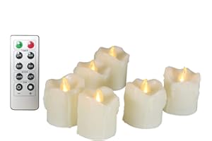Erosway Świece bezpłomieniowe, realistyczne, migoczące świeczki LED typu tealight, 300 godzin światła non-stop, z pilotem zdalnego sterowania i timerem 2/4/6/8 godzin, kolor kości słoniowej, 6 sztuk/opakowanie.