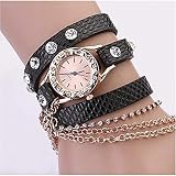 Valice Paris Damen Armbanduhr Wickelarmband mit Kette schwarz Strass Steine