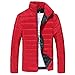 Produktbild Herbst Winter Herren, DoraMe Männer Baumwolljacke Stehkragen Dicker Mantel Feste Farbe Taschenjacke Lässige Outwear (Rot, L)