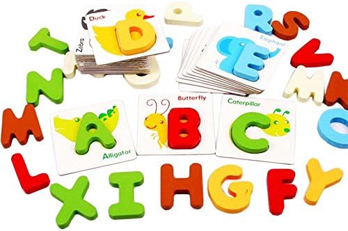 PANNIUZHE 3D Wooden Letters Toys, Animal Cards Puzzle Wooden Alphabet Learning Toy for 1 year old+, Best Gifts for Kids