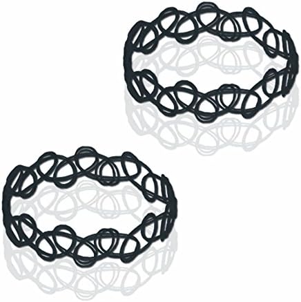 tumundo Set of 2 or 6 Pieces / 1 Piece Finger Ring Elastic Knuckle Tattoo Chain Henna Vintage Choker Stretch Stretch , color:schwarz + schwarz / black + black