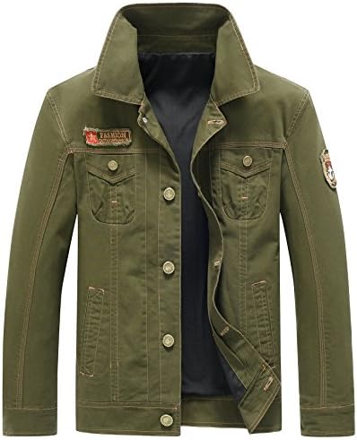NBNNB Men's Cotton Lightweight Windbreaker Army Jacket With Stand Collar (XS, Green)