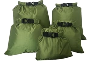 Voarge 5pcs Bolsas Secas, Bolsa Estanca, Bolsa Impermeable de Cinco Piezas a la Deriva, Verde Militar Adecuado para Nadar, Navegar, Hacer Rafting, IR de Excursión (1.5L / 2.5L / 3.5/4.5L / 6L)