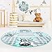 Produktbild MyShop24h Kinderteppich Hochwertig mit Karo-Muster, Tieren/Hund, Katze, Kuh, Giraffe in Pastell-Türkis mit Konturenschnitt, Glanzgarn für Kinderzimmer, Größe in cm:120 x 120 cm rund