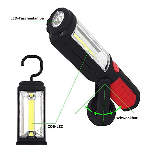 LED Arbeitsleuchte COB mit Haken und Magnetfuß, Lichtfarbe Kaltweiß, 2 in 1 Stablampe Werkstattlampe (Set: 1 x Gelb, 1 x Rot, 1 x Blau) Goldfull® - 5