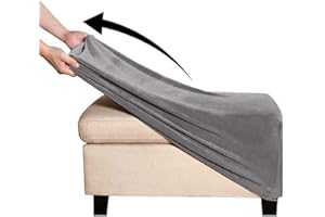 AQIGR Velvet Ottoman Slipcover Stretch Rectangle Footstool Cover Folding Storage Ottoman Covers for Living Room with Elastic Bottom (Color : Grey, Size : LARGE)