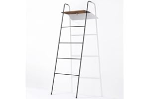 YBING Escalera de manta de 5 capas inclinada en la pared con estante decorativo para mantas, estante de metal para toallas o colchas, para sala de estar, baño, color negro rústico
