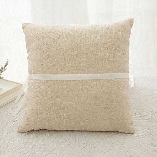 VClife® Ringkissen Hochzeit Vintage Ivory Braun Blumen Spitze Tüll Braut Bräutigam Ringe Dekoartikel Ehering Kissen 21 x 21cm - 5