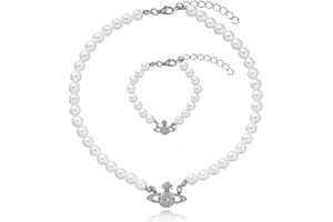 YUTTTPL Künstliches Perlenketten-Armband-Schmuckset für Frauen, Silberkronen-Anhänger, verstellbare Halskette, Armband-Set, Geschenk für Damen und Mädchen