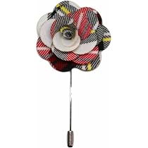 Spilla Da Bavero Fiore In Tartan Rosso - Fatto A Mano, Per Giacca, Abito, Bouquet, Diametro 4 Cm