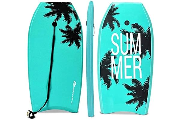 COSTWAY Planche de Bodyboard 33"/37"/41" en XPE et HDPE avec Queue en Croissant, Planche de Surf avec Double Canal et Longe pour Poignet, Idéal pour Enfants Adolescents Adultes