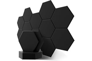 ‎KUCHOOW Hexagon Akustikplatten, Schalldämmung Wand, 12 Stück, Hohe Dichte Akustikpaneele für Decken-/Tür-/Wanddekoration und Akustische Behandlung, Schallschutzplatten (30x26x0.9cm)