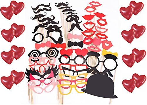 Ali88 ® 10 ballons de fête rouge 50 pièces photo panel moustache lèvres lunettes cravate chapeaux photo booth props partymitbringsel de mariage