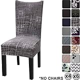Patrón café line. 4 fundas para sillas de comedor en 1 paquete. Estirar las sillas con la altura de la espalda 50-60 cm, longitud del asiento 36-50 cm, ancho del asiento 36-50 cm. Tenga cuidado si las sillas se han curvado hacia atrás, las cubiertas parecen pequeños agujeros si se aplican a sillas de gran tamaño.