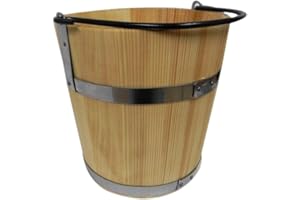 WOODEN WORLD Grand seau en bois avec anneau en métal et poignée 10L - Style ancien très solide - Seau sauna