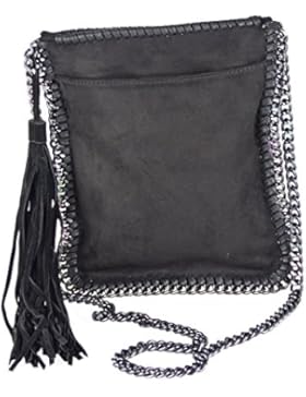 Moderne Umhängetasche mit Kette und Troddel - Maße ohne Henkel 24 x 28 cm - Damen Mädchen Teenager Tasche