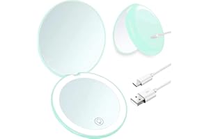 Giazee Magnifying Compact Mirror,LED Dimmable Travel Makeup Mirror Rechargeable Mini Hand Mirror Portable Small Compact Mirror With Light Led Pocket Mirror For Handbag Purse