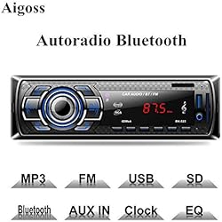 Aigoss Autoradio Bluetooth, Control Remoto Manos Libres FM Estéreo de Coche 60W x 4, Apoyo de Reproductor MP3 Llamadas Manos Libres, Función de Radio y de Archivo