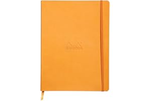 RHODIA 117565C - Orange Flexible Notebook - 19x25 cm - Dot Dot - 160 pages - Ivory Clairefontaine Paper 90 g/m - Bookmark, Elastic Closure - Faux Leather Cover - Rhodiarama Collection