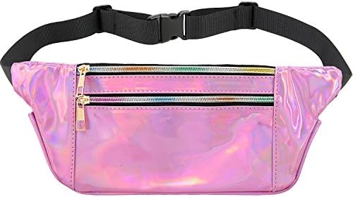 Novias Boutique Unisex PVC Hologram Belt Waist Bum Chest Bag Fanny Pack Sports Bag(Purple)