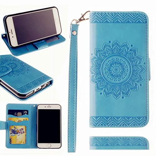 MUTOUREN Portemonnaie Handyhülle für iPhone 6 plus iphone 6S plus 5.5 Zoll PU Lader Brieftasche Klapphülle Bookstyle Wallet Flip Case mit Standfunktion Kartenfach Fall-Abdeckung Ultradünne Kratzfeste Stoßdämpfende Telefonkasten Geprägtes Muster indische Mandala Blau + Metall Stylus Stift - 2
