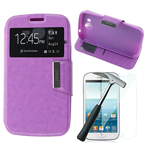 OVIphone Funda Con Tapa Libro Soporte Para SAMSUNG GALAXY GRAND NEO   NEO PLUS   Cristal Templado  Color Morado 