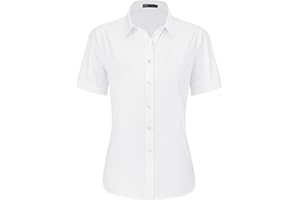 J.VER Womens Short Sleeve Blouse Dress Shirts Stretch Fitted Formal Button Down Shirts Business Work Blouse Summer Casual Tops for Ladies