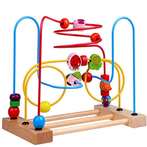 YIXIN Wooden Classic Toy Fruit Circles Bead & Wire Maze Roller Coaster Early Education Toys for Kids, for 2yrs+