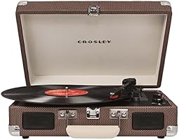 Crosley CR8005A-TW Portable Briefcase Style Three-Speed Portable Vinyl Turntable with Built-In Stereo Speakers - Tweed Grey