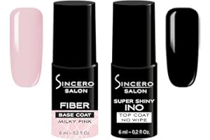 ‎SINCERO SALON Sincero Salon- Fiberglass Gel Base Milky Pink und Top Coat Gel Super Shiny INO - Unterlack und Überlack - UV Gel Nagellack - Gel Nägel für Maniküre - Schutz vor Kratzern -Nagelhärter - Gel Nail Polish