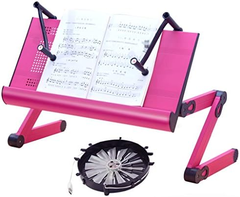 WSSF- Laptop table Aluminum Alloy Height Adjustable Lazy Laptop Table Portable Flat Computer Foldable Desk-in Bed,Sofa,Tray Cooling Book Stand Multi-function Ergonomic Notebook Table Color Optional, 56*28.5*51.5~53cm Platforms &amp; Stand ( Color : Rose red(with Fan) )
